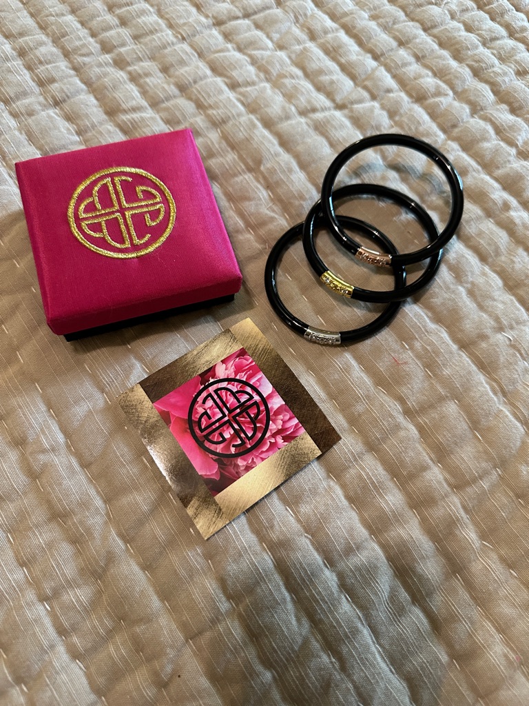Black Resin Bangle Set With Mixed Metal Accent Bars